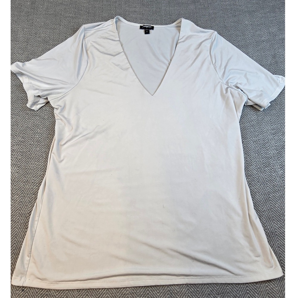 Express White Deep V-Neck Short Sleeve Stretch Tee Shirt XL RN55285